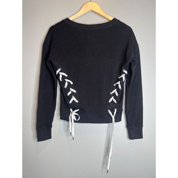 Juicy Couture womens SMALL pullover cropped sweatshirt black lace up back NEW - Picture 1 of 4